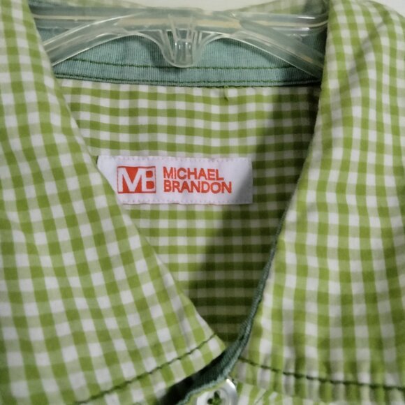 Green and white checked Michael Brandon mens shirt size L - Picture 2 of 3